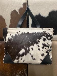 Cowhide Leather Tote - Black White