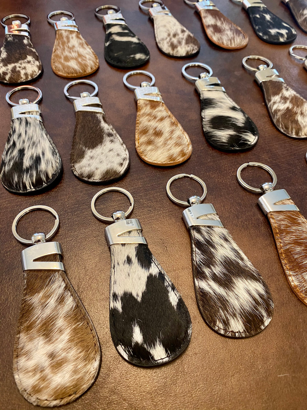 100% Brazilian Cowhide keychain with leather backing- Key Fob